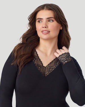 Softwear With Stretch Long Sleeve V-Neck With Lace PLUS