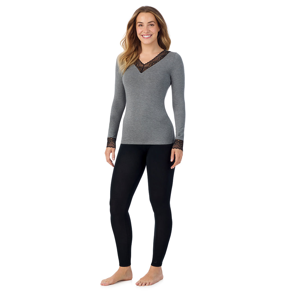 A lady is wearing Softwear With Stretch Long Sleeve V-Neck With Lace
