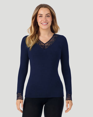 Softwear With Stretch Long Sleeve V-Neck With Lace