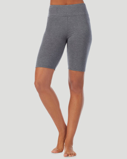 A lady wearing Softwear With Stretch Short in Charcoal Heather side view side view