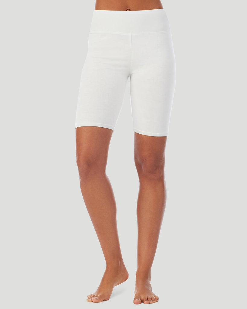 A lady wearing Softwear With Stretch Short in ivory shown in a front view pose