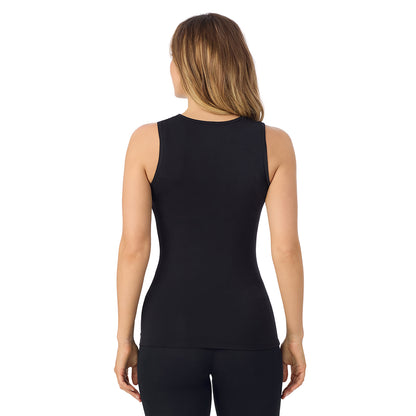 Black;Model is wearing size S. She is 5'11.5", Bust 34", Waist 26", Hips 37".@A lady is wearing Softwear With Stretch Crew Neck Tank With Lace
