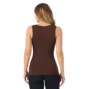 A lady is wearing Softwear with Stretch Crew Neck Tank with Lace

