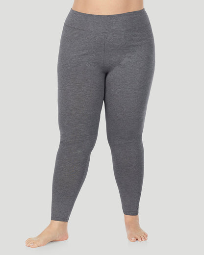 A plus size lady wearing Softwear With Stretch High Waist Legging PLUS in charcoal heather in a front view pose 