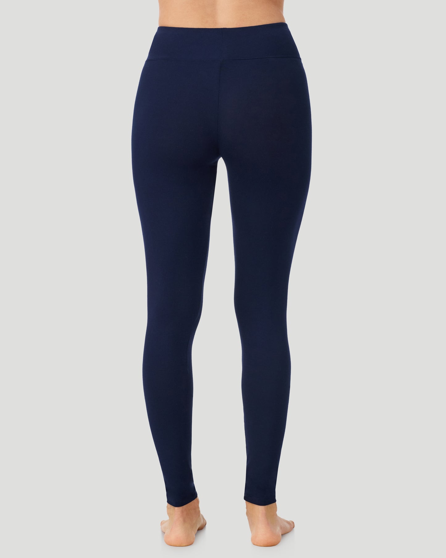 Navy Blazer; Model is wearing a size S. She is 5’11.5”, Bust 34”, Waist 27”, Hips 38.5”.  @A lady wearing Softwear With Stretch High Waist Legging in navy blazer in a back view pose  