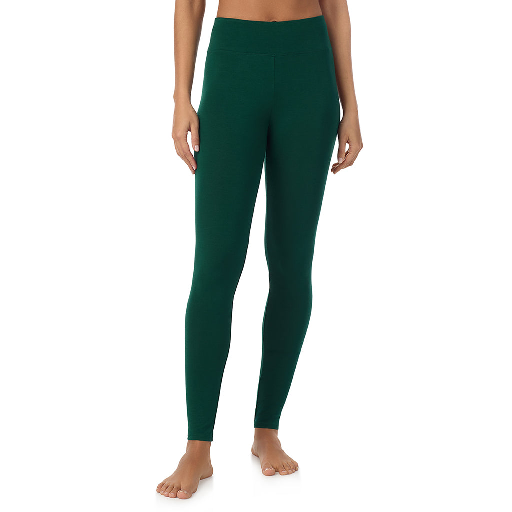 Evergreen; Model is wearing size S. She is 5’9”, Bust 34”, Waist 23”, Hips 35”. @A lady wearing a evergreen high waist legging.