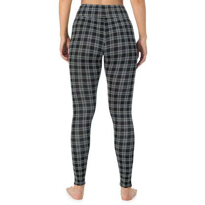 Charcoal/Black Plaid; Model is wearing size S. She is 5'11.5", Bust 34", Waist 26", Hips 37". @A lady wearing a charcoal/black plaid high waist legging.