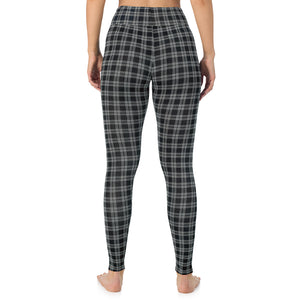 A lady wearing a charcoal/black plaid High Waist Leggings