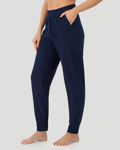 A lady wearing Navy Blazer Fleecewear With Stretch Jogger in a front view side angle pose
