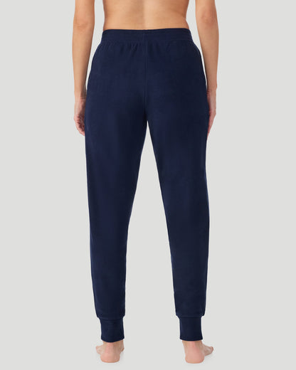 A lady wearing Navy Blazer Fleecewear With Stretch Jogger in a back view pose
