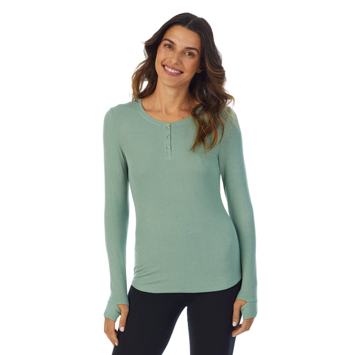 Softwear With Stretch-Ribbed Long Sleeve Henley - Cuddl Duds