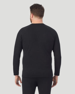 A man wearing black long sleeve crew t-shirt back side