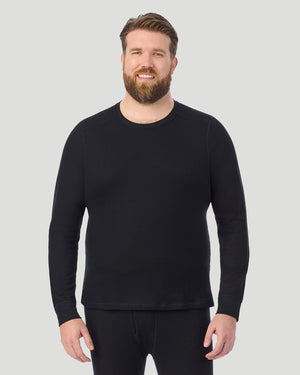  A man wearing Black Waffle Thermal Long Sleeve Crew Big & Tall in a front view pose