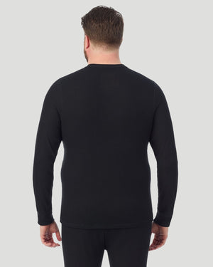  A man wearing Black Waffle Thermal Long Sleeve Crew Big & Tall in a back view pose