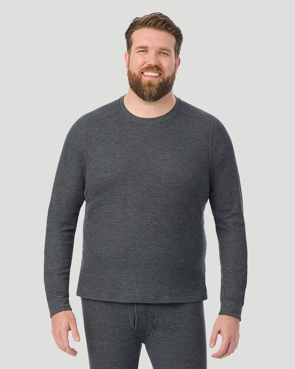 A man wearing Charcoal Heather Waffle Thermal Long Sleeve Crew Big & Tall in a front view pose