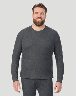  A man wearing Charcoal Heather Waffle Thermal Long Sleeve Crew Big & Tall in a front view pose