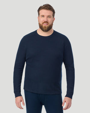  A man wearing Navy Blazer Waffle Thermal Long Sleeve Crew Big & Tall in a front view pose