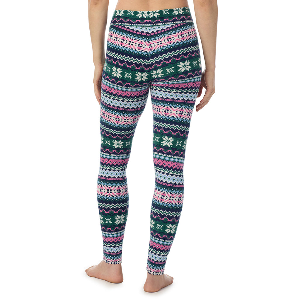  A Lady is wearing a Green Pink Fairisle Fleecewear With Stretch Legging PETITE 