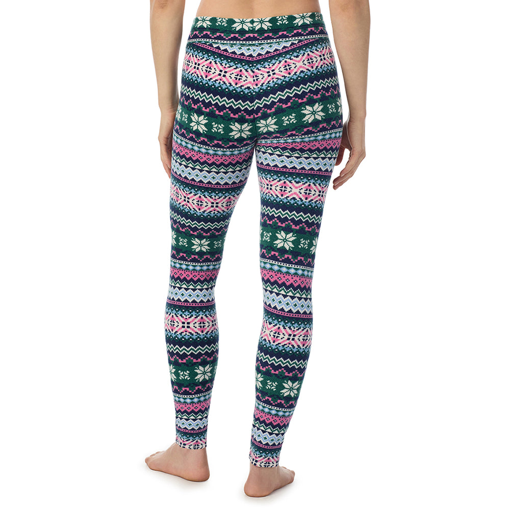 A Lady is wearing a Green Pink Fairisle Fleecewear With Stretch Legging PETITE ! 94% Recycled Polyester, 6% Spandex !