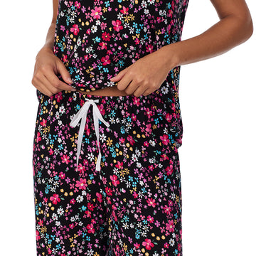 Cotton-Blend Short Sleeve Top with Cropped Pant 2-Pc Pajama Set