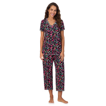 Cotton-Blend Short Sleeve Top with Cropped Pant 2-Pc Pajama Set