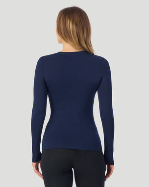 A plus size lady wearing Softwear With Stretch High Waist Legging PLUS in charcoal heather in a front view pose