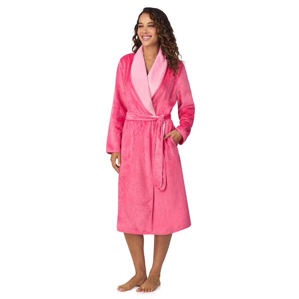 Wild Pink;Model is wearing size S. She is 5’9”, Bust 34”, Waist 23”, Hips 35”.@A lady wearing Wild Pink Chenille Wrap Robe