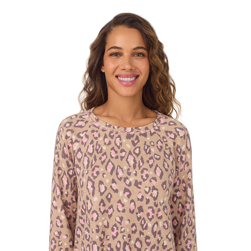 A lady wearing Natural Animal Brushed Sweater Knit Long Sleeve Sleepshirt