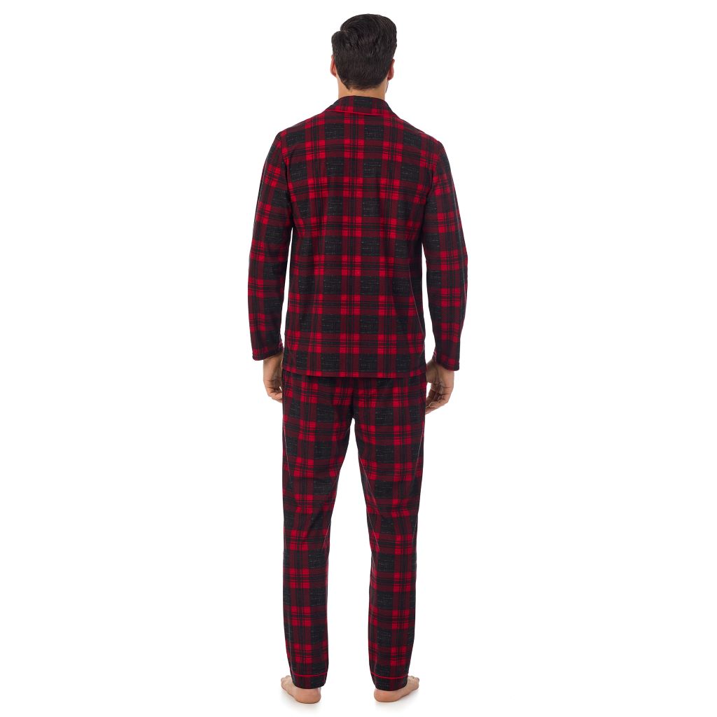  A Man is wearing Red Buffalo Check Mens Cozy Lodge Notch Pajama 2-Pc Set