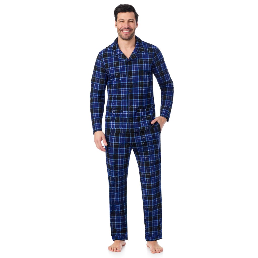 Royal Tartan;Model is wearing a size M. He is 6’2”, Waist is 32”, Inseam 34”
@A man wearing Mens Cozy Lodge Notch Pajama 2-Pc Set