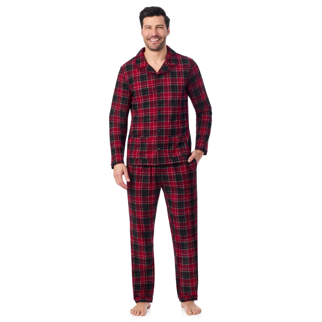 A man wearing Mens Cozy Lodge Notch Pajama 2-Pc Set