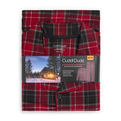 Red Tartan;@A Mens Cozy Lodge Notch Pajama 2-Pc Set