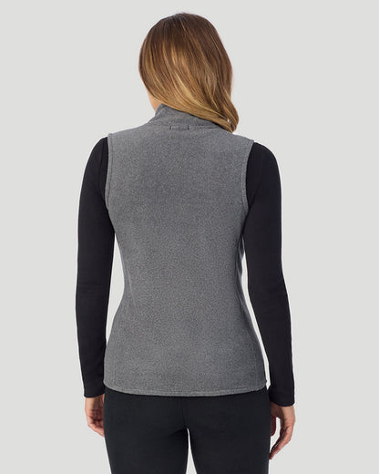 A lady wearing Fleecewear with Stretch Vest in Charcoal Heather back view back view
