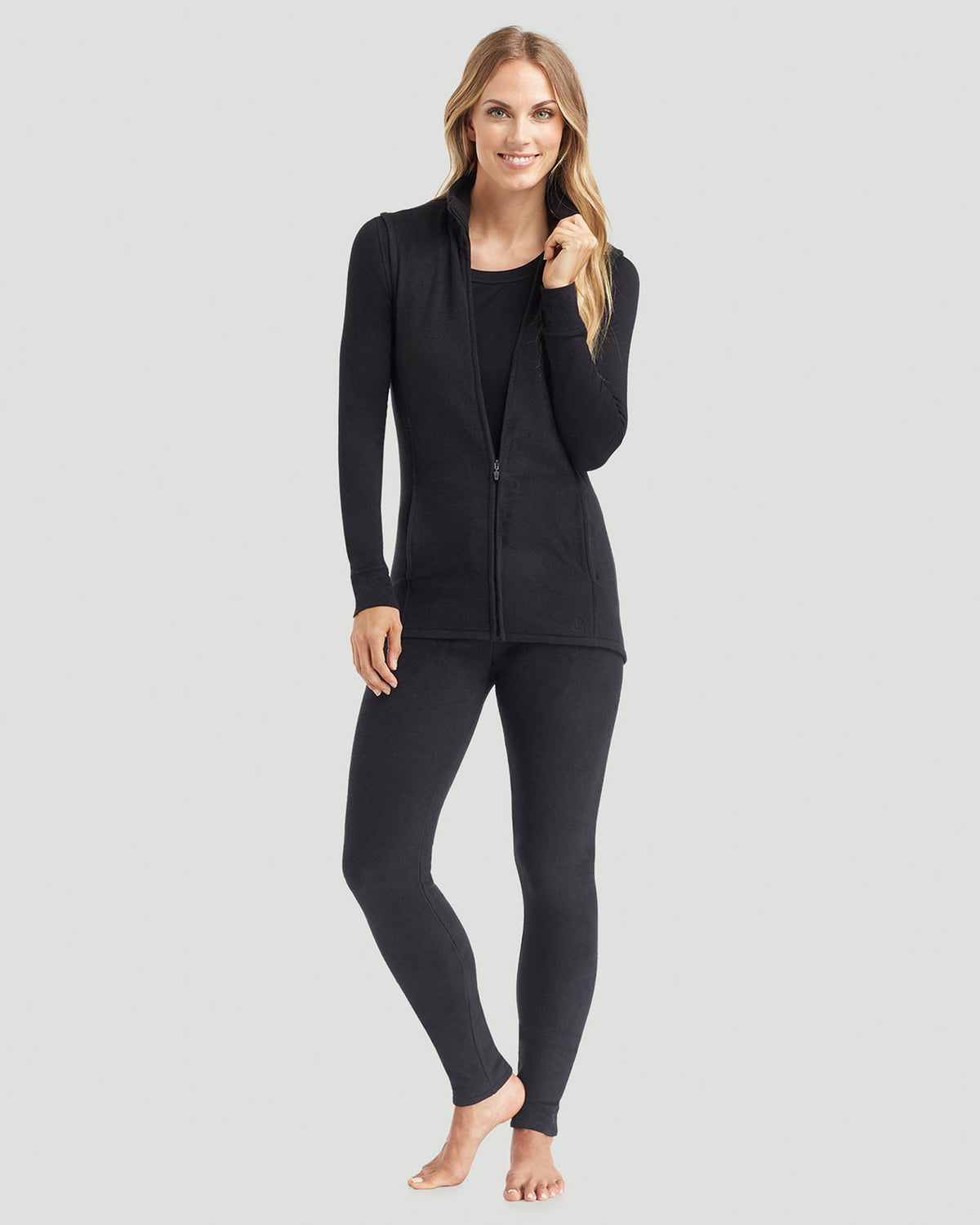 Black;@A lady wearing Fleecewear with Stretch Vest in Black side view side view