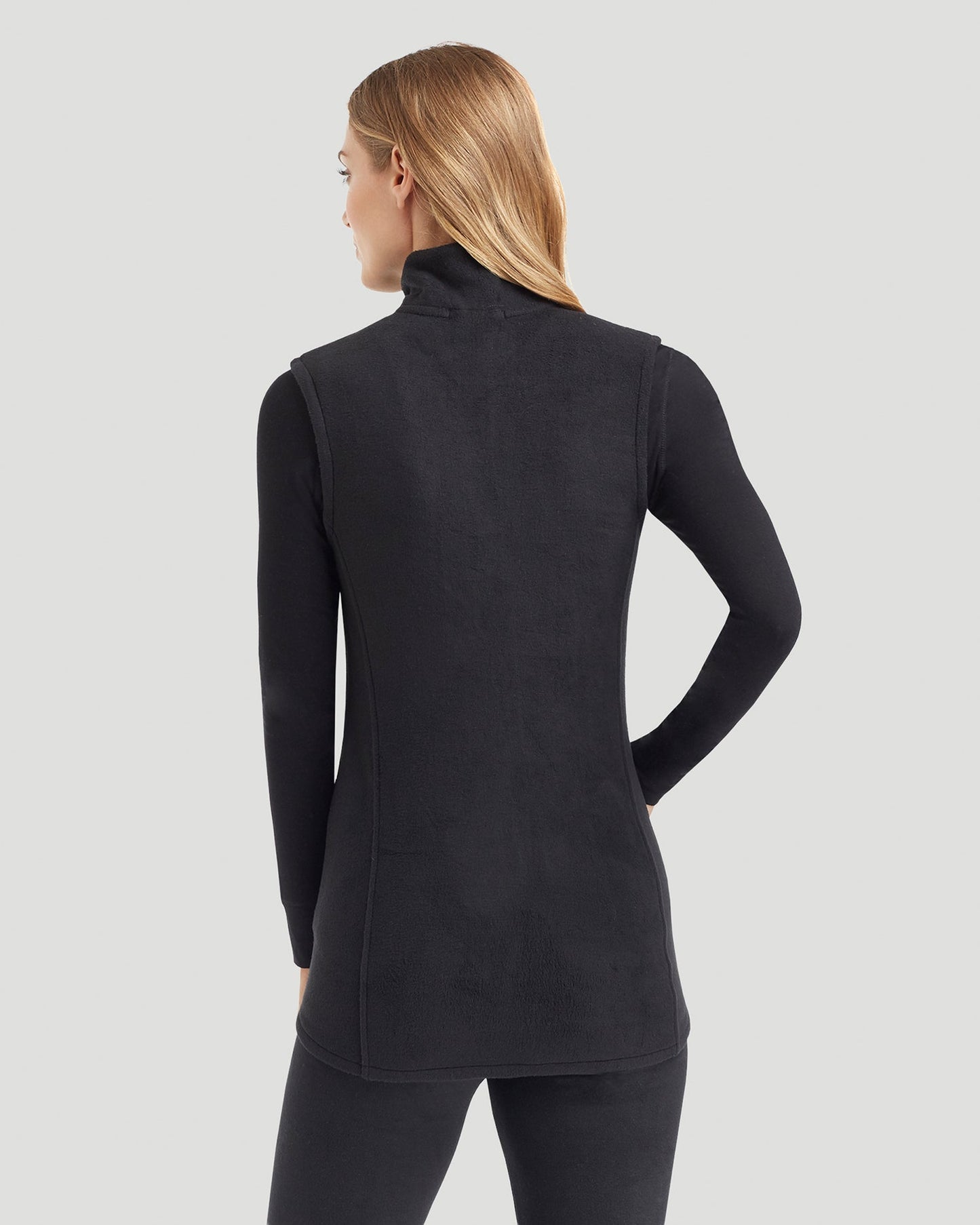Black;@A lady wearing Fleecewear with Stretch Vest in Black back view back view