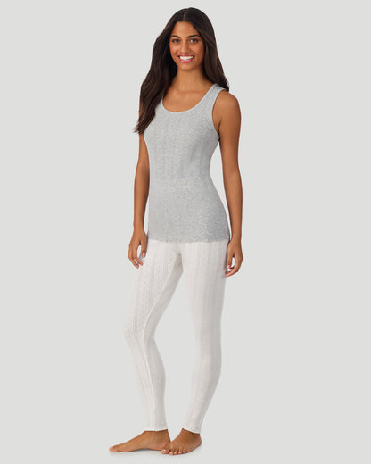  A lady wearing Grey Heather Cotton Pointelle Tank in a front view full standing look