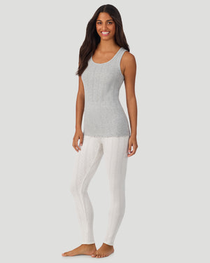  A lady wearing Grey Heather Cotton Pointelle Tank in a front view full standing look