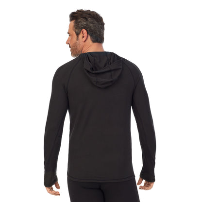 Black;Model is wearing size M. He is 6'2", Waist 32", Inseam 34".@A man wearing black ClimateSport Pull-Over Hoodie