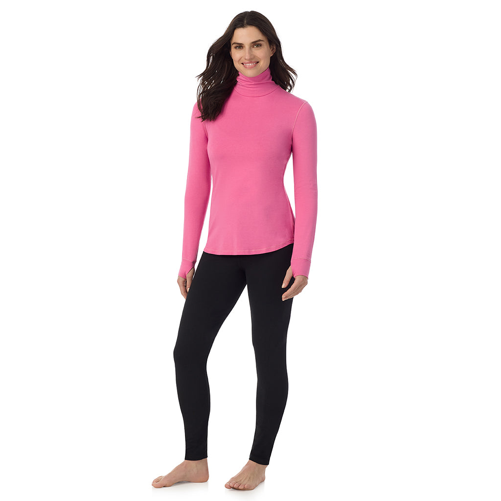 Fiji Pink: Model is wearing a size S. She is 5’9”, Bust 34”, Waist 25”, Hips 36”@A lady wearing Fiji Pink Cottonwear Long Sleeve Turtleneck