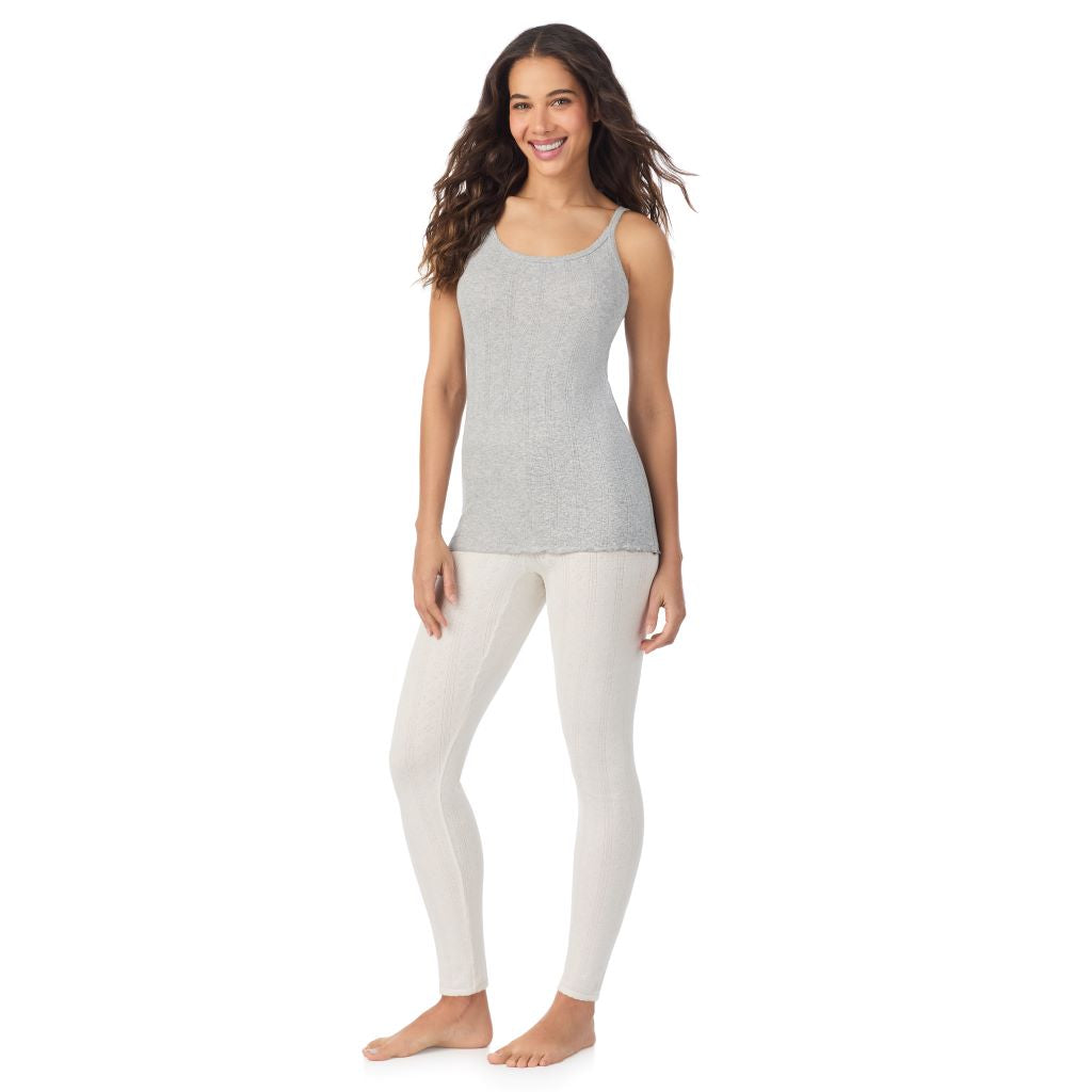 Grey Heather;Model is wearing size S. She is 5’9”, Bust 34”, Waist 23”, Hips 35”.@A lady is wearing Cotton Pointelle Cami
