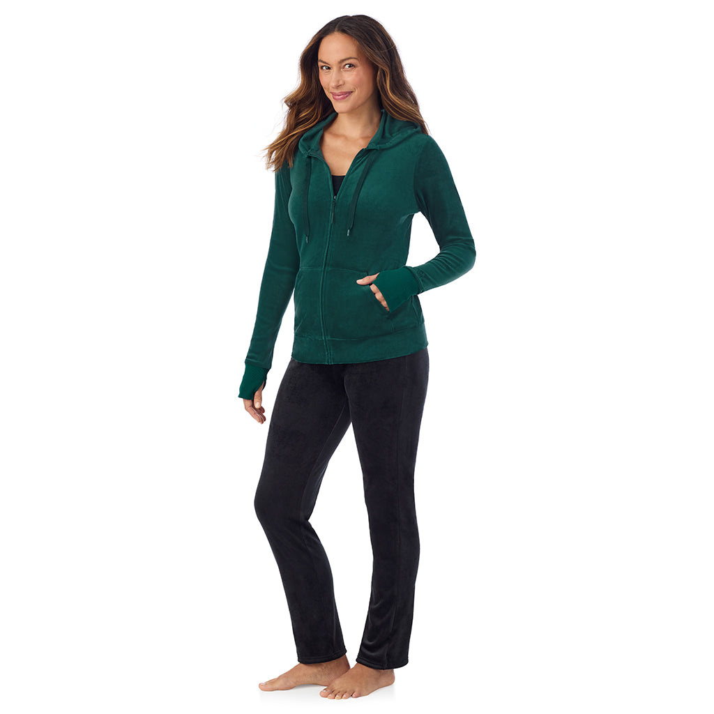 A lady wearing Stretch Velour Full Zip Hoodie