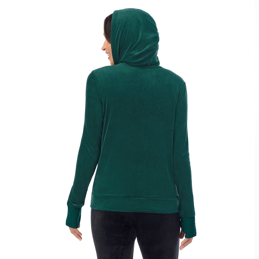 A lady wearing Stretch Velour Full Zip Hoodie