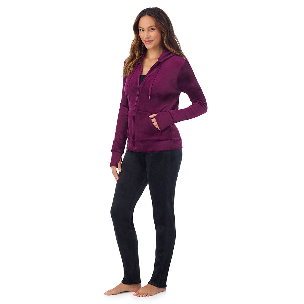 A lady wearing Stretch Velour Full Zip Hoodie