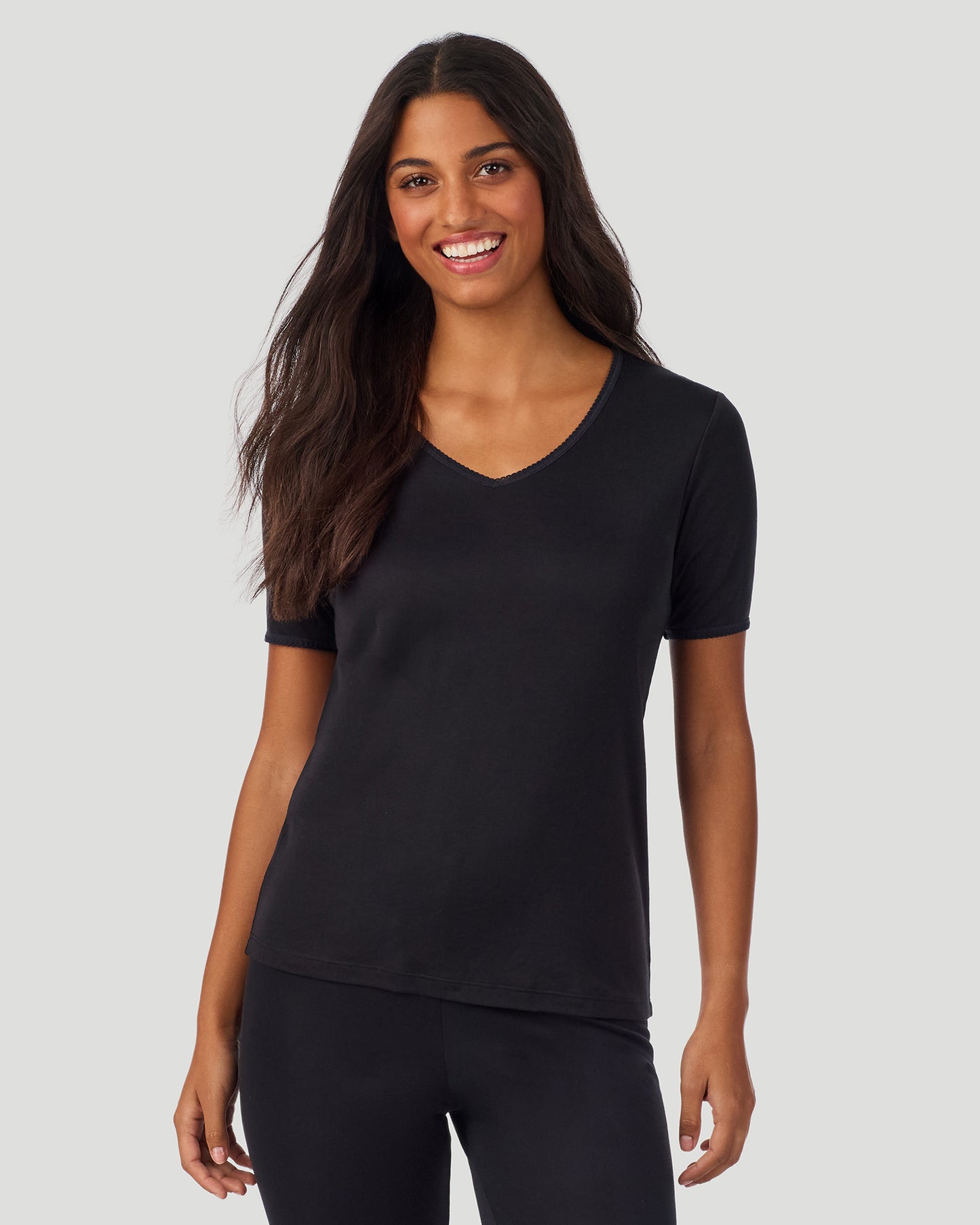 Softwear Lace Edge Short Sleeve V-Neck