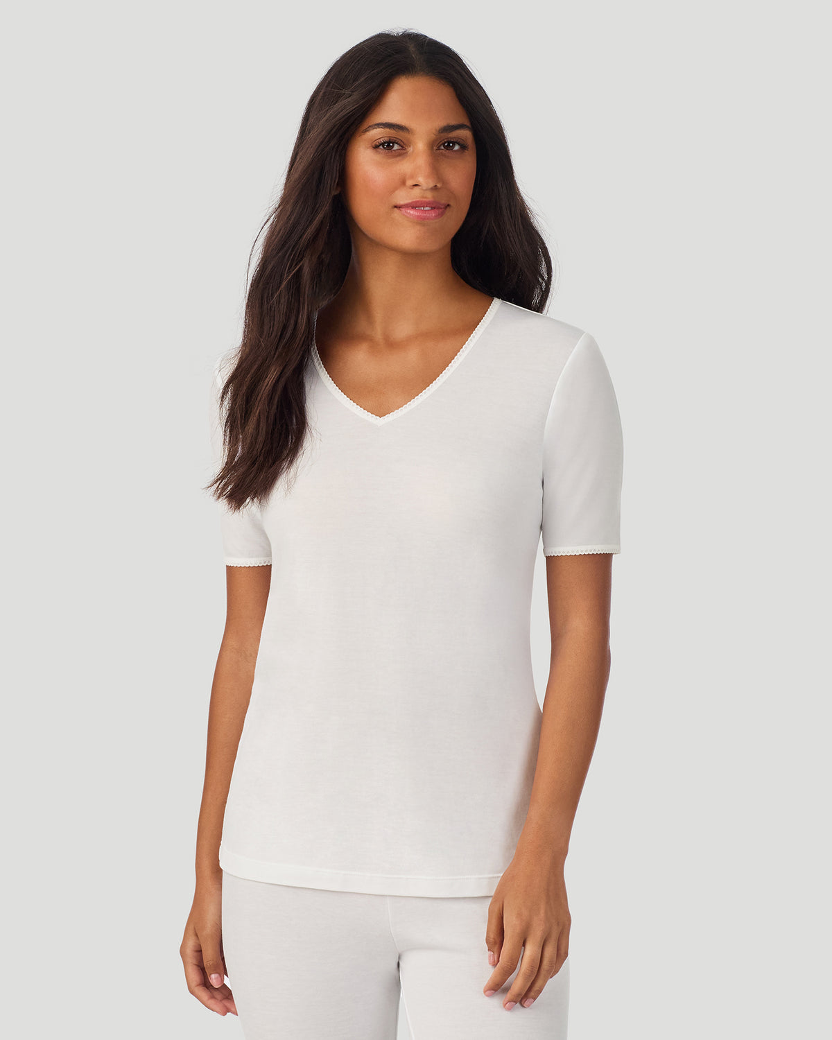 Softwear Lace Edge Short Sleeve V-Neck