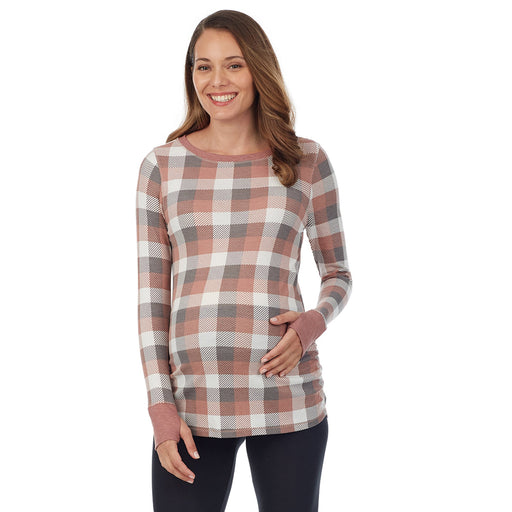 Taupe Grey Buffalo Check;Model is wearing a size S. She is 5’10”, Bust 34”, Waist 34”, Hips 40”.# Model is wearing a maternity bump.