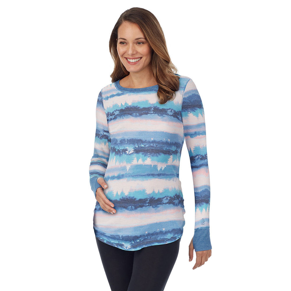 A lady wearingStretch Thermal Maternity Long Sleeve Ballet Neck Top with Woodland Lights print