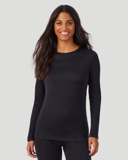 A lady wearing Softwear Long Sleeve Crew in Black  