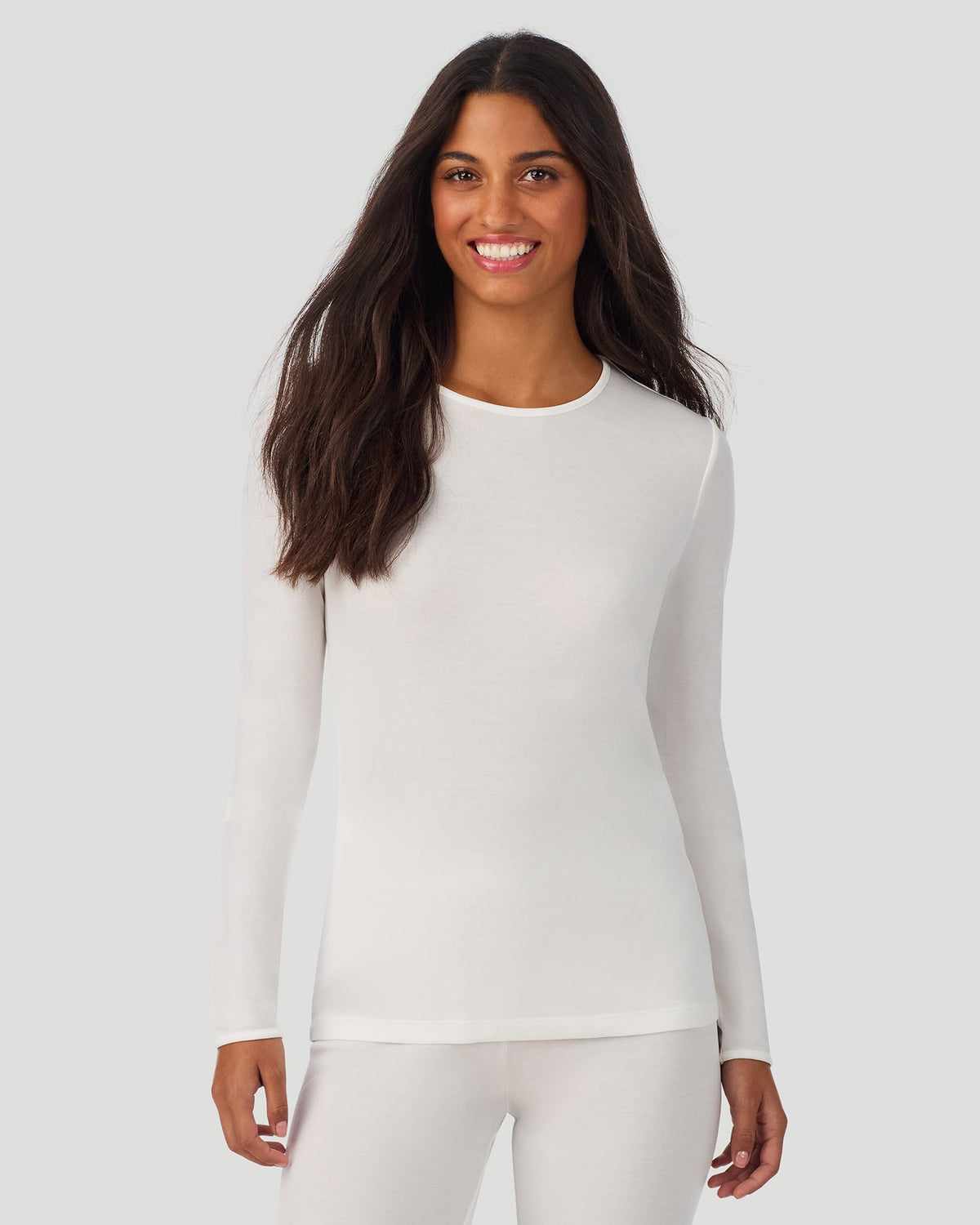 Ivory;@A lady wearing Softwear Long Sleeve Crew in Ivory  
