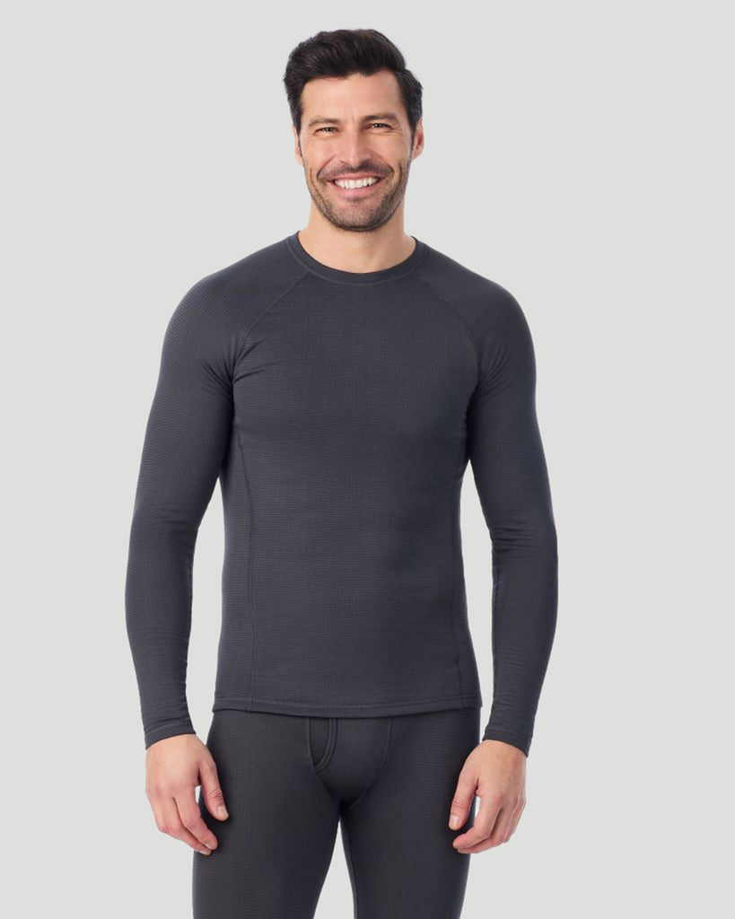 A man wearing a asphalt X fleece long sleeve crew front pose